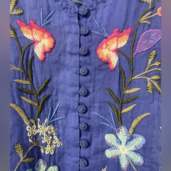 Johnny Was floral embroidered Nila blue tunic button  dress XXS fits XS/S - Picture 8 of 15